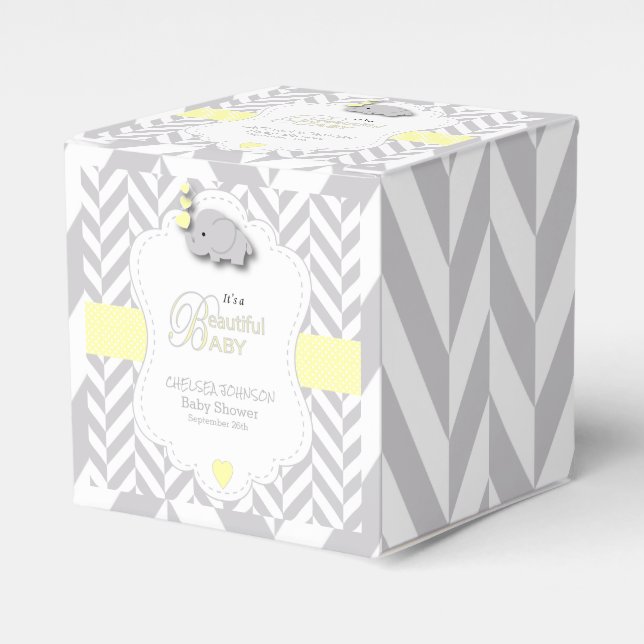 Ballotins Jaune, Gris Blanc Éléphant Baby Shower (Verso)