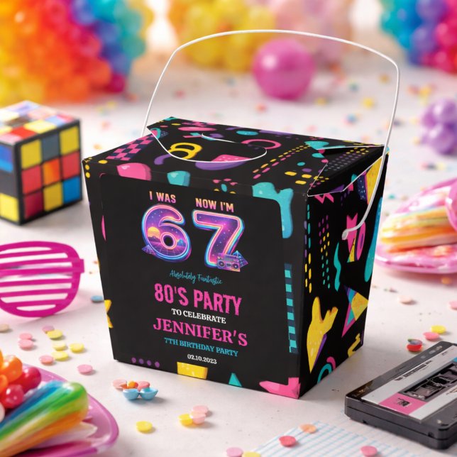 Ballotins J'avais 6 ans Maintenant j'ai 7 ans Rétro Néon 7èm (I Was 6 Now I’m 7 Retro Neon 7th Birthday for Kids favor box)