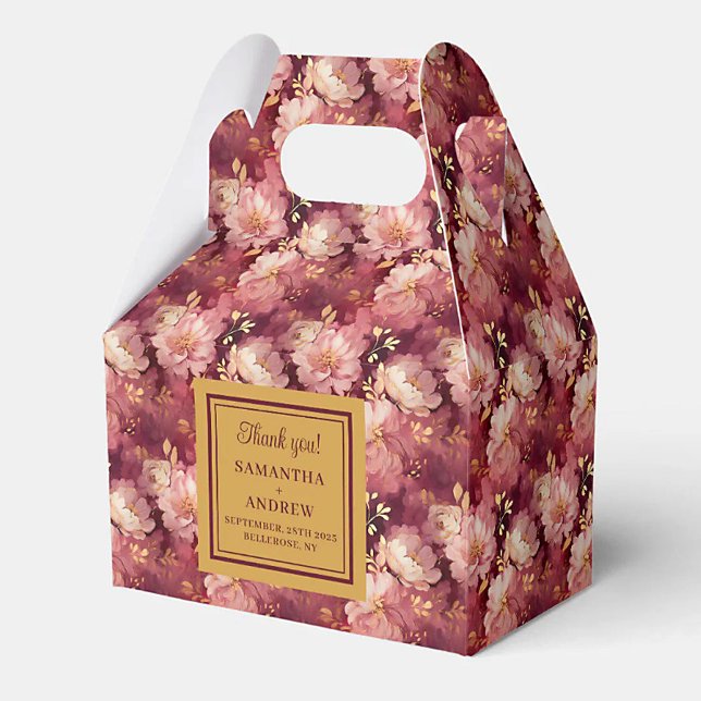 Ballotins Joli Burgundy Blush Gold Watercolor Mariage (Lovely Burgundy Blush Gold Watercolor Wedding Favor Boxes)