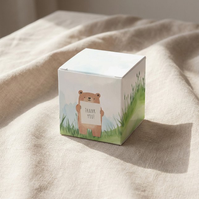 Ballotins Joli garçon Ours avec signe Merci (Cute boy Bear with Thank You sign Favor Boxes.)
