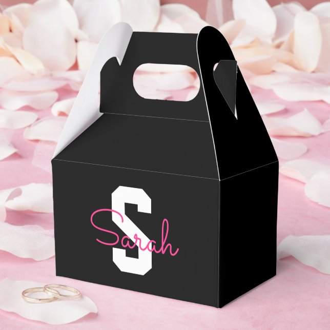Ballotins Joli nom et monogramme | Noir blanc et rose (Mariage)