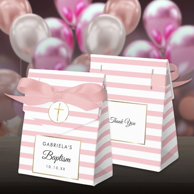 Ballotins Jolie Rayure Rose Baptême (Pretty Pink Stripe Baptism Christening Favor Boxes
)