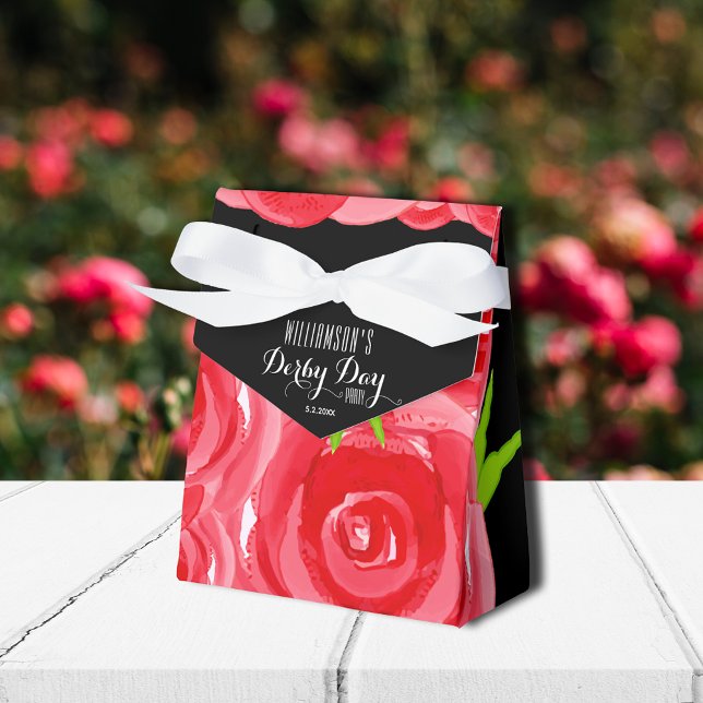 Ballotins Jour du Derby Floral Rose (Tent style ribbon closure favor boxes 3"w x 1.5"l x 3.25"h)