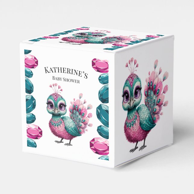 Ballotins Joyau rose et Turquoise Baby shower Peacock bébé (Verso)