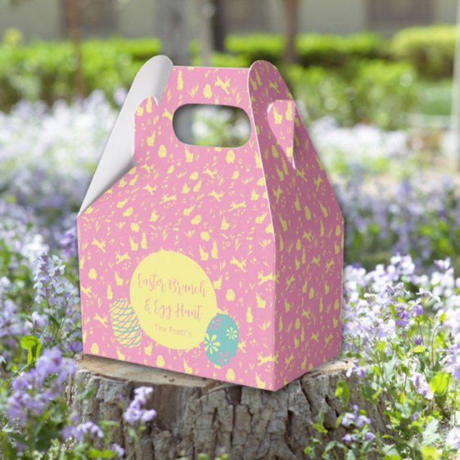 Ballotins Joyeuse chasse aux oeufs de Pâques tirage à main r (Happy Easter egg hunt pink hand draw Favor Boxes
)