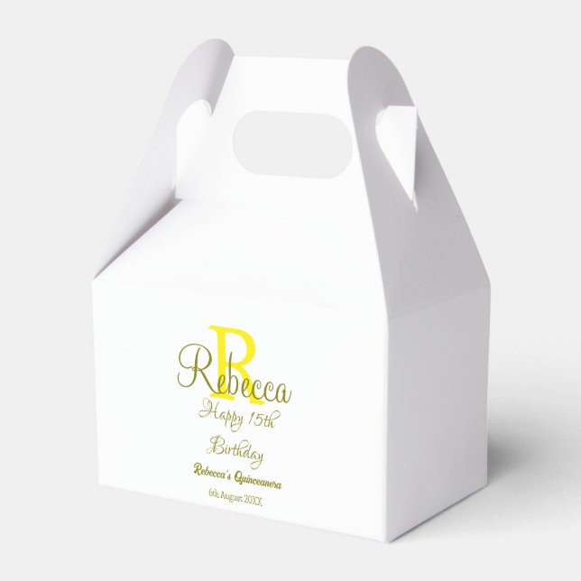Ballotins Joyeux 15e anniversaire jaune ajouter nom monogram (Verso)
