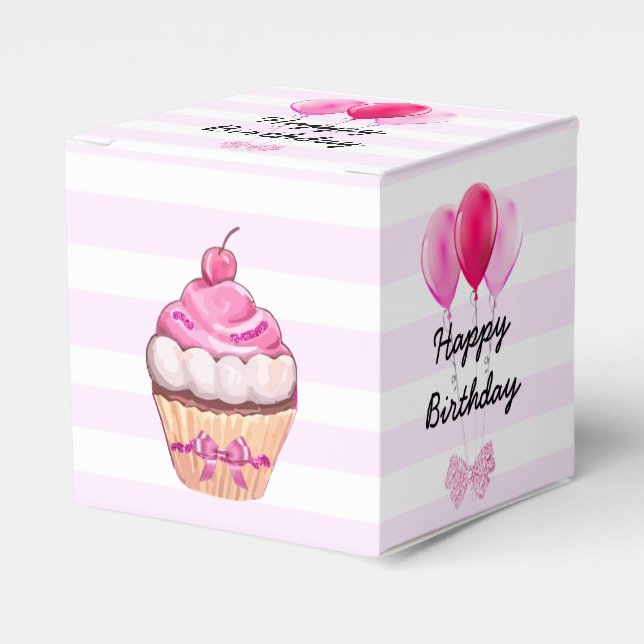 Ballotins Joyeux Anniversaire Cupcake rose cerise avec boîte (Verso)