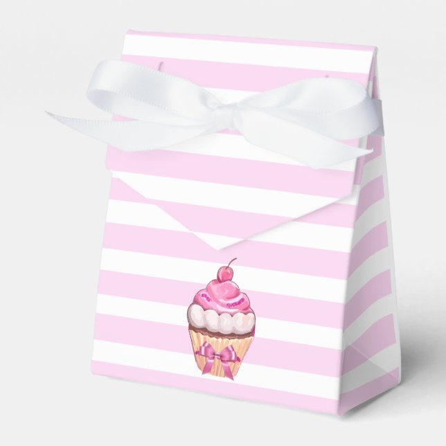 Ballotins Joyeux Anniversaire Cupcake rose cerise avec boîte (Verso)