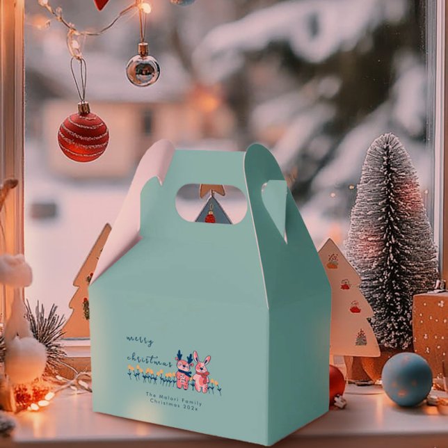 Ballotins Joyeux Noël – Renne et Lapin sur fond sarcelle (Créateur téléchargé)