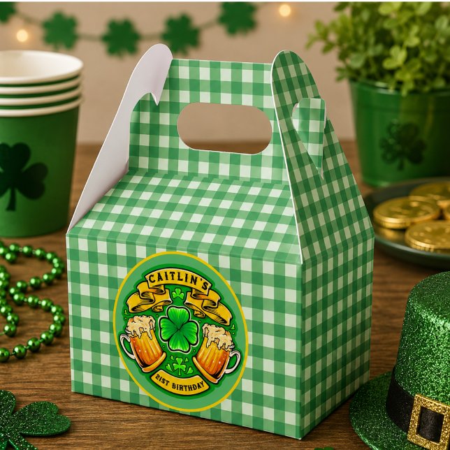 Ballotins Joyeux St Patrick Shamrock  21e Anniversaire  (Cheers St Patricks Day Shamrock 21st Birthday Favor Boxes)