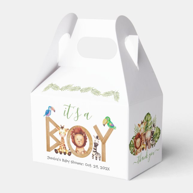 Ballotins Jungle Boy Cute Safari Animaux Baby shower en bois (Verso)