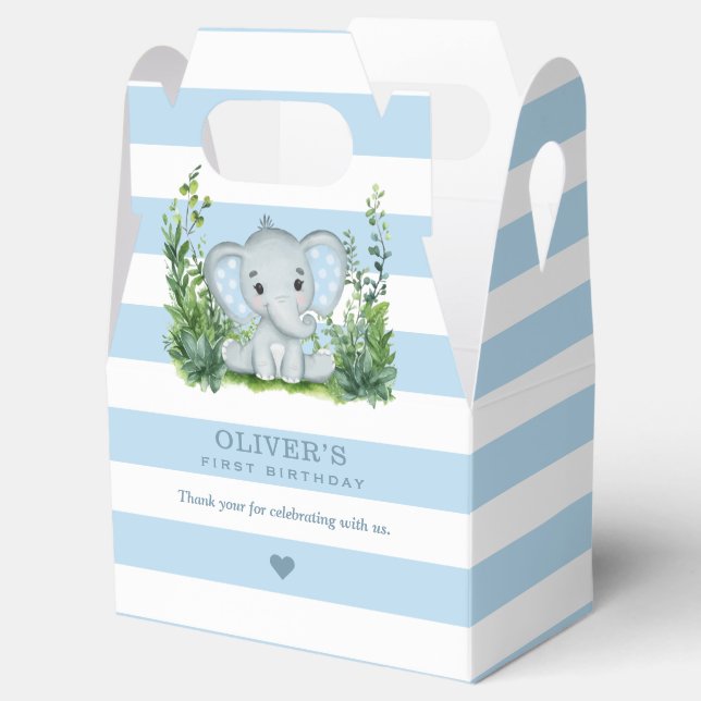 Ballotins Jungle Elephant Bleu 1er anniversaire Merci de fêt (Ouvert)