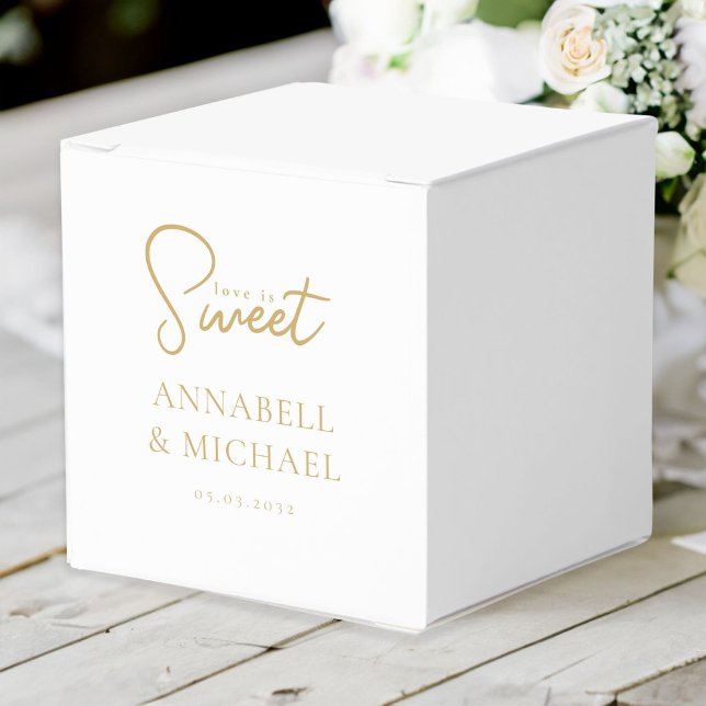 Ballotins L'amour est doux ! Élégant, Simpel, Mariage (Love is Sweet! Elegant, Simpel, Wedding Favor Boxes with your names and date.)