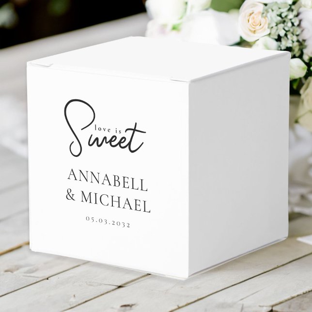 Ballotins L'amour est doux ! Élégant, Simpel, Mariage (Love is Sweet! Elegant, Simpel, Wedding Favor Boxes with your names and date.)
