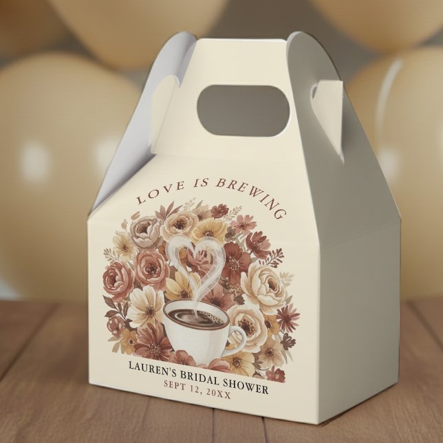 Ballotins L'amour est en train de faire du café floral marro (Love is Brewing Brown Floral Coffee Heart Bridal Favor Boxes
)