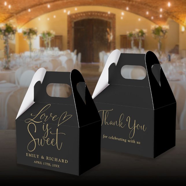 Ballotins L'Amour Est Un Mariage Sucré Élégant Noir Et Or (Love Is Sweet Elegant Black And Gold Wedding Favor Boxes)