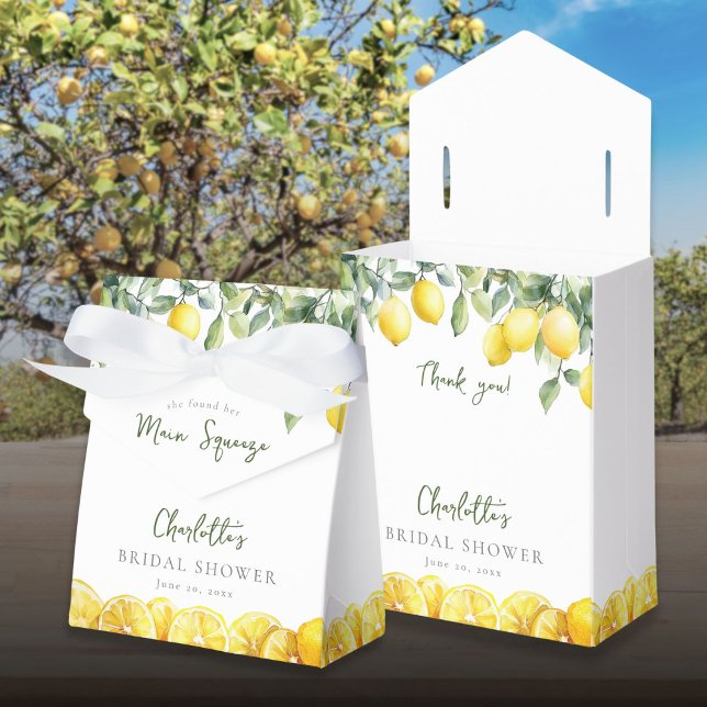 Ballotins Lancement de mariage aux citrons aquarelle Main Sq (Main Squeeze Watercolor Lemons Bridal Shower Favor Boxes)