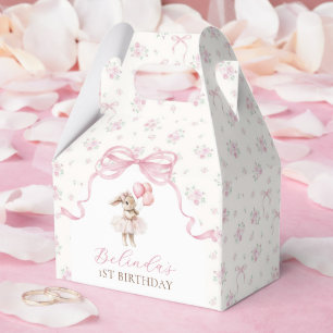 Ballotins Lapin à nœud papillon floral rose pour 1er anniver