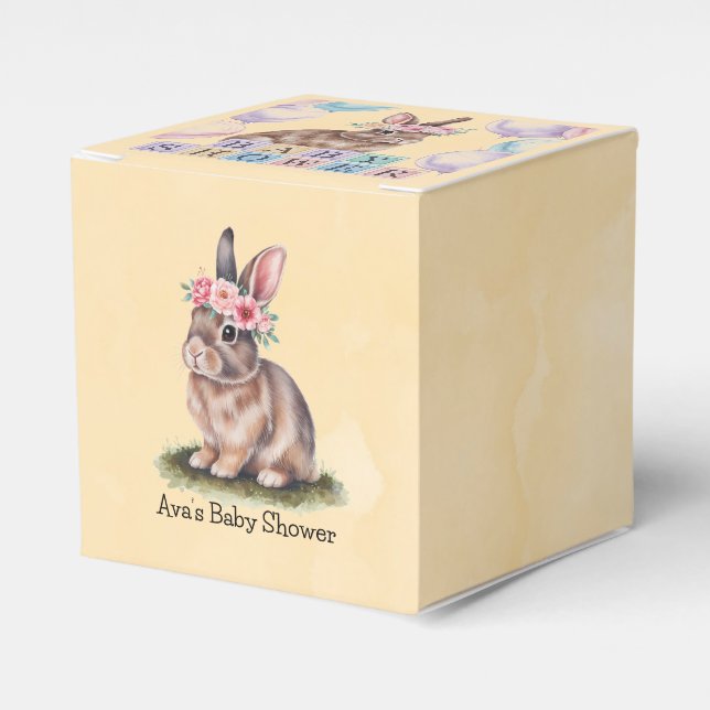 Ballotins Lapin Aquarelle Avec Baby shower Fleur Couronne (Verso)
