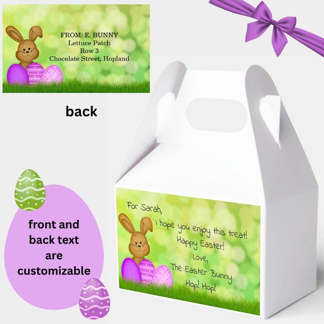Ballotins Lapin de Pâques personnalisé pour enfants Mignon (Cute personalized purple + green Easter favor boxes! Add a message from the Easter Bunny himself.)