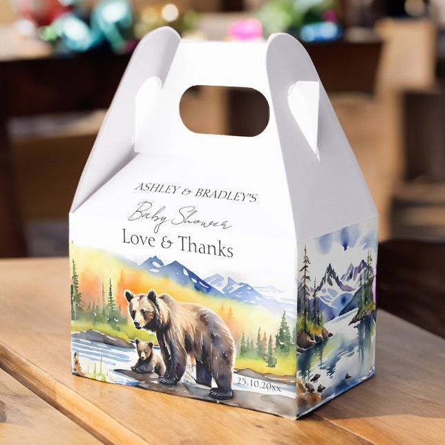 Ballotins L'aventure attend ours ourson mama ours baby showe (Adventure awaits bear cub mama bear baby shower favor box teddy bear favor box national parks theme)