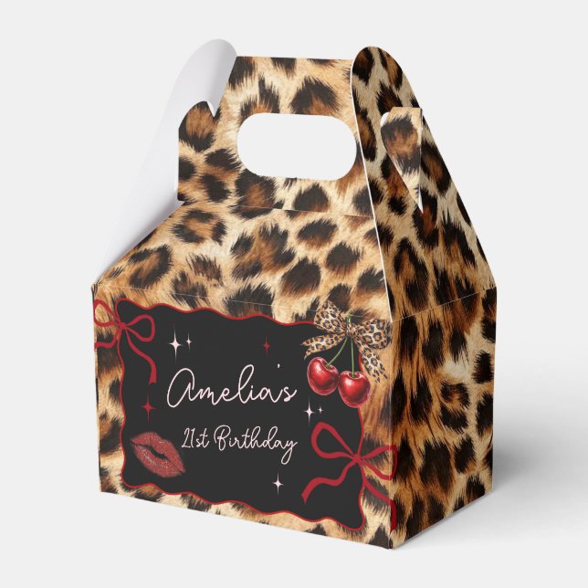 Ballotins Leopard Cheetah Cherry Birthday Favor Box (Verso)