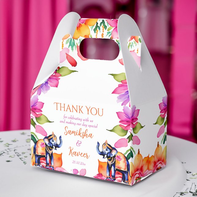 Ballotins Les éléphants mariages indiens cerise les fleurs (Indian wedding elephants cerise flowers favor box Indian wedding favor box)