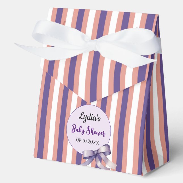 Ballotins Lignes Bow pourpre Baby shower moderne (Recto)