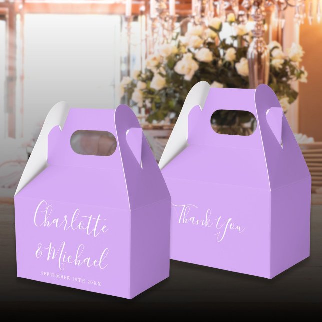 Ballotins Lila Lavande Élégant Mariage Script Signature (Lilac Lavender Elegant Signature Script Wedding Favor Boxes)