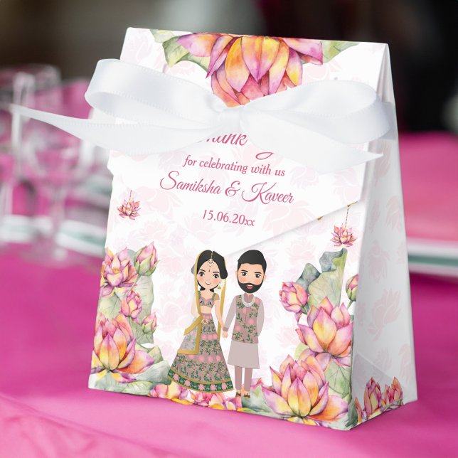 Ballotins Lotus lanterns mariage indien personnalisé (Lotus lanterns Indian wedding personalized Favor Box)