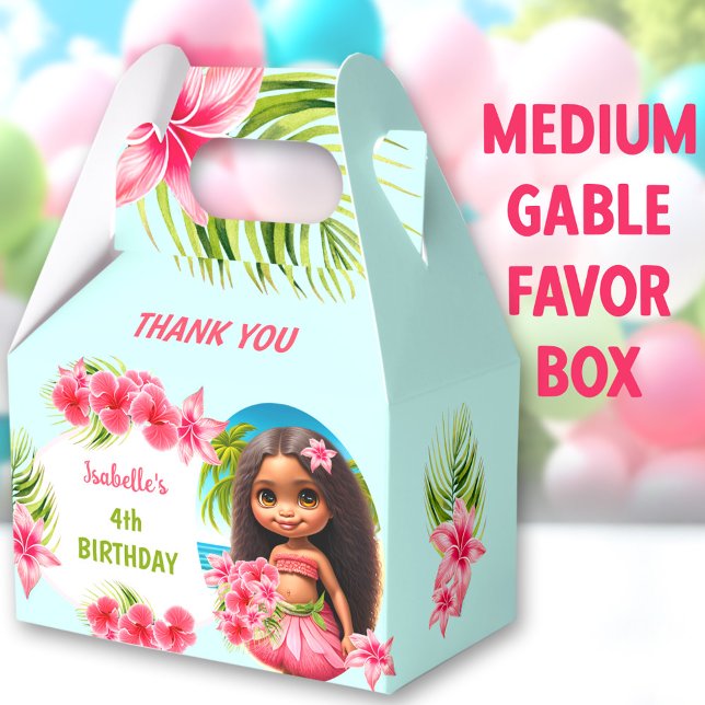 Ballotins Luau Eté Anniversaire Tropical Beach Girl Moyen (Luau Tropical Medium Gable Favor Boxes - You can choose from 3 sizes of these gable favor boxes)