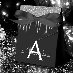 Ballotins Luxueuse Glitter Glam Monogramme Nom Argent Noir