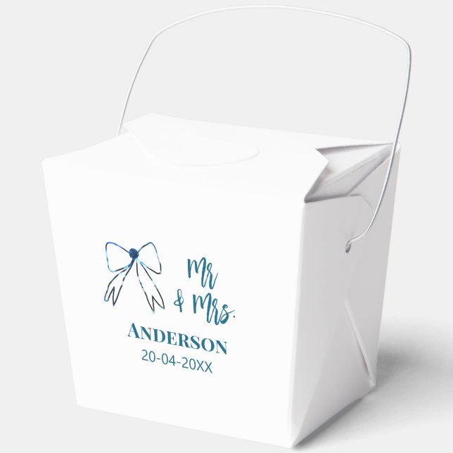 Ballotins M. & Mme ajouter nom date mariage faveur arc bleu  (Recto)