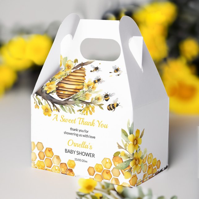 Ballotins Maman d'abeilles de printemps baby shower modèle (Mommy to bee spring honey bee baby shower favors personalized template favor box beehive yellow)