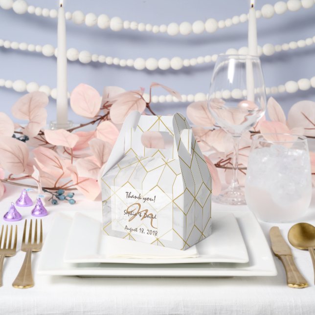 Ballotins Marbre blanc avec Motif Gold Cube + Monogramme (Mariage)