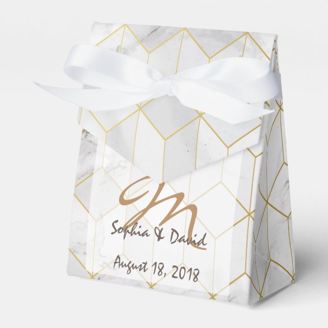 Ballotins Marbre blanc avec Motif Gold Cube + Monogramme (Verso)