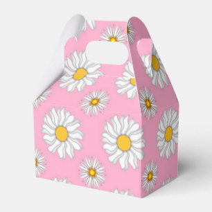 Ballotins Marguerites blanches sur boîte cadeau rose chaud