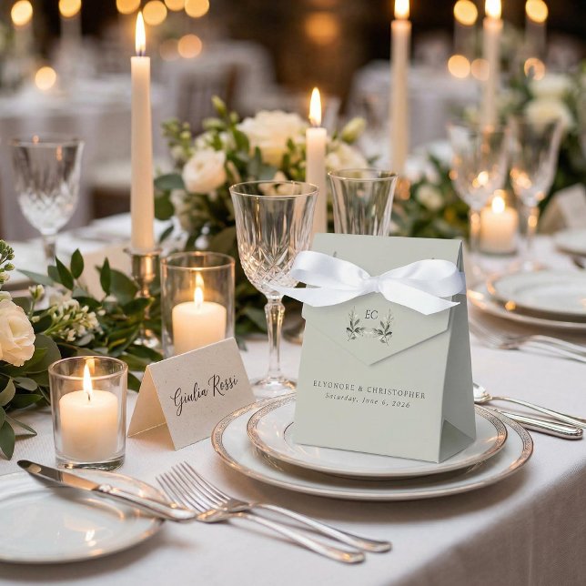 Ballotins Mariage à monogramme de branche d'olive vert sauge (Créateur téléchargé)