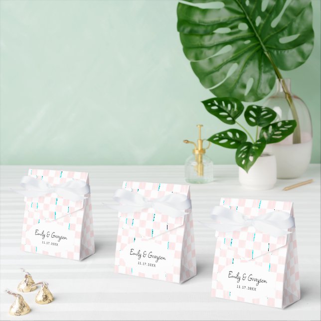 Ballotins Mariage à motif damier rose peint (Multiple)