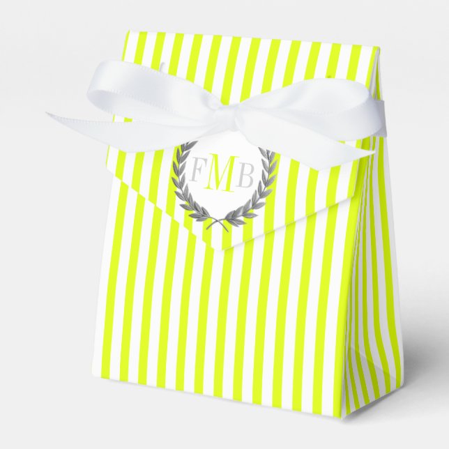 Ballotins Mariage à rayures chartreuse et blanc avec monogra (Verso)