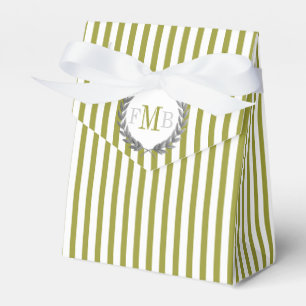 Ballotins Mariage à rayures vert olive et blanc avec monogra