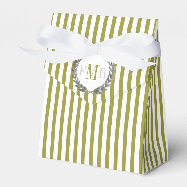 Ballotins Mariage à rayures vert olive et blanc avec monogra (Verso)