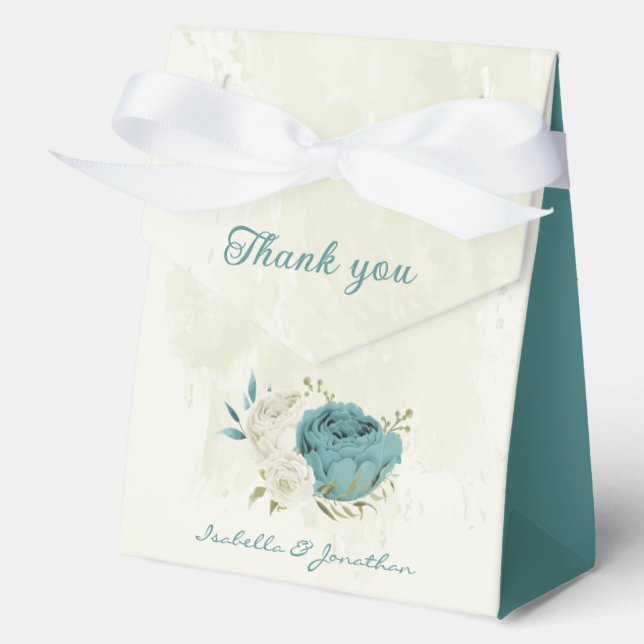 Ballotins mariage bleu blanc fleurs verdure (Recto)