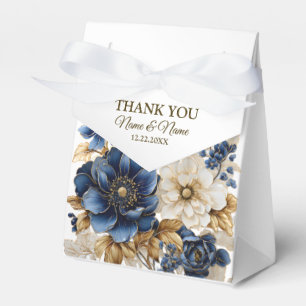 Ballotins Mariage Bleu Nuit Blanc Floral Doré Argenté