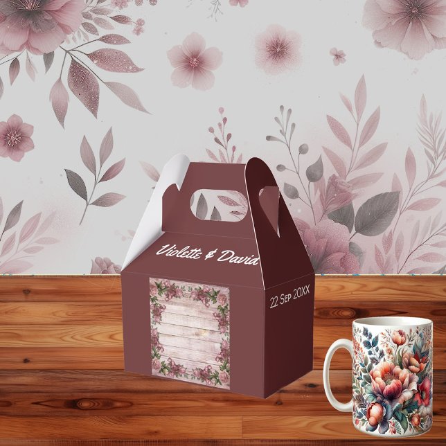 Ballotins Mariage campagnard Floral Rustique Rose (Rustic Woodland Roses Floral Country Wedding Favor Boxes)