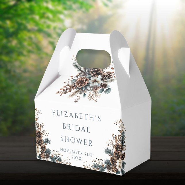 Ballotins Mariage Champêtre Floral Cônes de Pin Forêt (Rustic Floral Pinecones Forest Bridal Shower Favor Boxes)