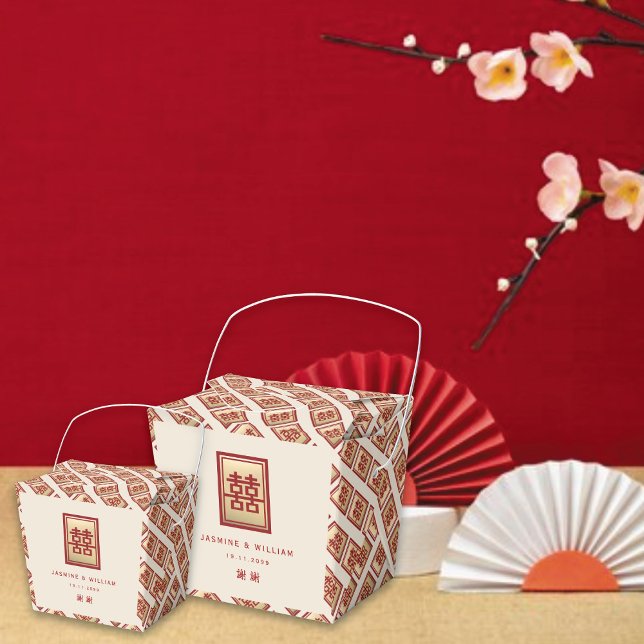 Ballotins Mariage chinois à double bonheur (Gold/Red Classic Rectangle 2 Double Happiness Chinese Wedding Party Favor Boxes @ fatfatin_red_knot)