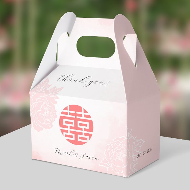 Ballotins Mariage chinois Aquarelle Peonies (FRONT)
