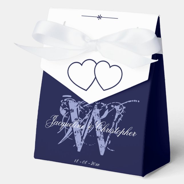 Ballotins Mariage Classique Monogramme Bleu Nuit Noms Blancs (Recto)