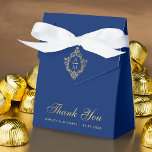 Ballotins Mariage Crest Royal Blue Faux Gold Merci<br><div class="desc">Une élégante boîte de mariage bleu royal et or. Sur le rabat, il a une fausse crête de feuille d'or avec un monogramme dedans, à partir de 2 initiales. Le message Merci est écrit dans la partie inférieure, dans un élégant faux script or, l'occasion et la date sont écrits en...</div>
